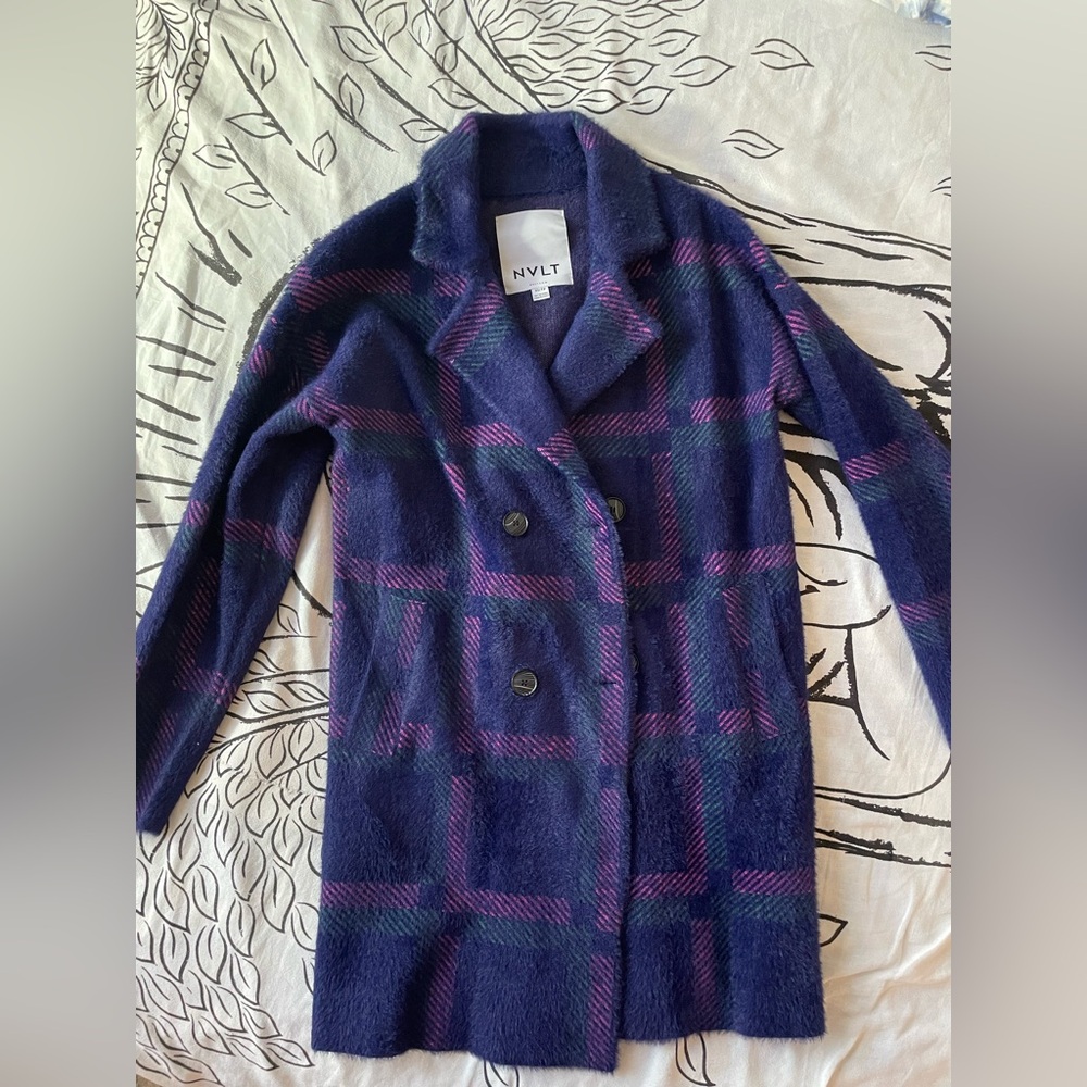 NVLT Navy and Magenta Checkered Coat